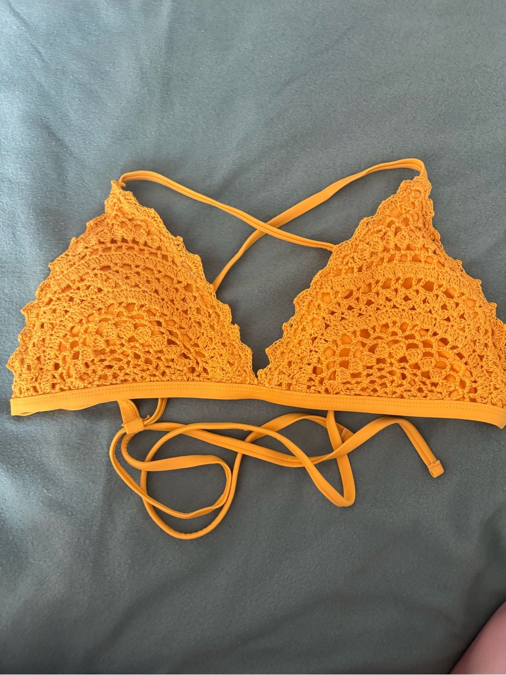 Crochet Triangle Bikini Top - Bright Orange/Yellow